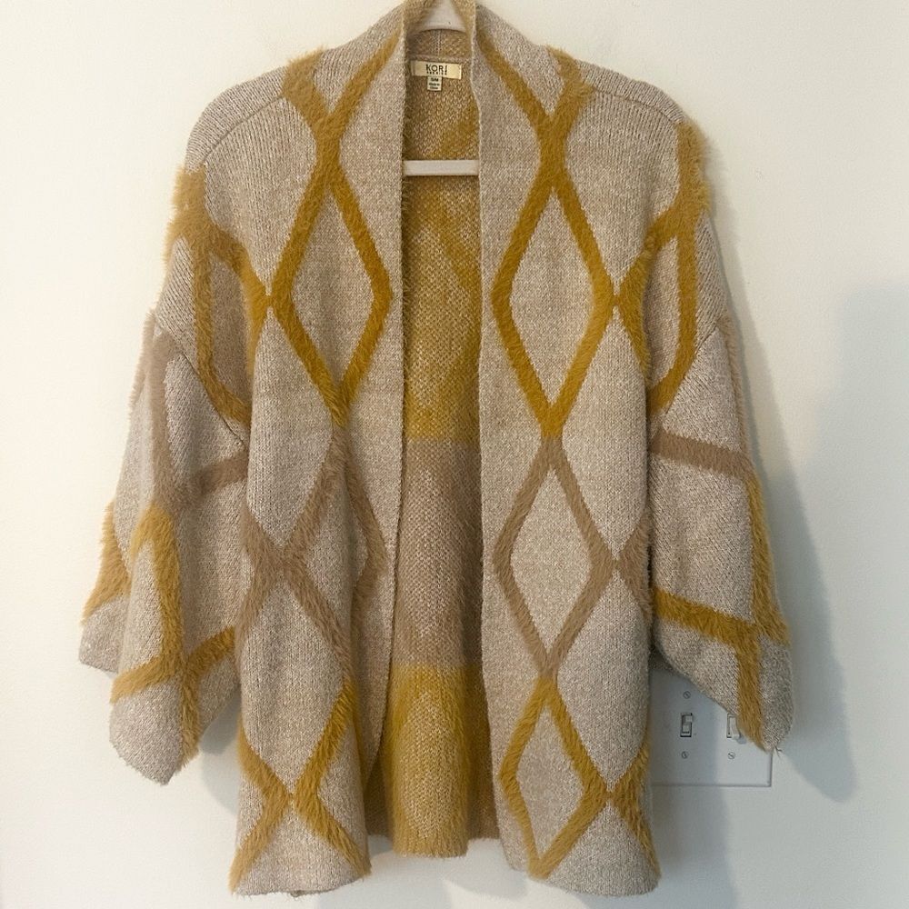 Kori Open Front Geometric raised Design Cardigan Sweater S/M - Picture 2 of 8